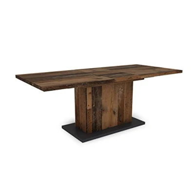 Abbildung von byLIVING Esszimmertisch ATHEN / in Old Wood großer Auszugstisch 160 cm bis 200 Säulentisch mit Ausziehfunktion Tisch Synchronauszug und Einlegeplatte x 90, H 75