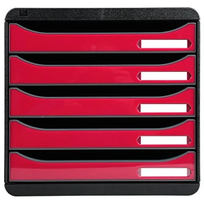 Abbildung von Exacompta 3097284D Premium Ablagebox mit 5 Schubladen für DIN A4+ Dokumente. Stapelbare Schubladenbox hoher Kapazität mehr Platz auf dem Schreibtisch Big Box Iderama SchwarzHimbeer