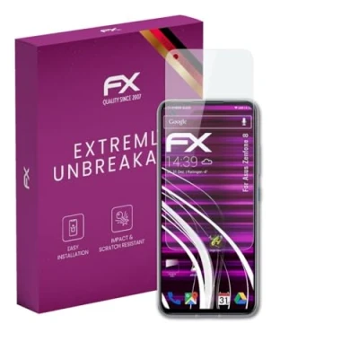 Abbildung von atFoliX Glasfolie kompatibel mit Asus Zenfone 8 Panzerfolie, 9H Hybrid Glass FX Schutzpanzer Folie