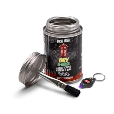 Abbildung von Errecom 1000 Miglia BKR 5101 E BIKE DRY Bikes Kettenschmiermittel 120ml, trockene und staubige Straßenbedingungen, fluoreszierende duftende Formel, All In One Dose mit Pinsel enthalten