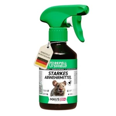 Abbildung von RepellShield® MausEx+ Mäuseabwehr Spray mit Pfefferminzöl 250ml Mäusespray &amp; Rattenabwehr für Innen Außen Mäuse vertreiben Ratten fernhalten, Ohne Rückstände