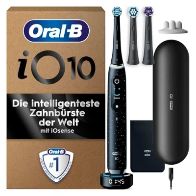 Abbildung von Oral B iO Series 10 Plus Edition Elektrische Zahnbürste/Electric Toothbrush, 3 Aufsteckbürsten, Etui, 7 Modi , Geschenk Mann/Frau, black, TESTSIEGER Stiftung Warentest (12/2023)