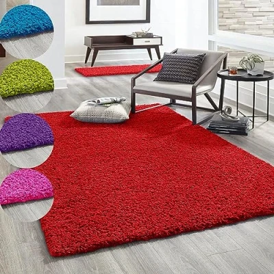 Abbildung von VIMODA Hochflor Teppich Prime Shaggy Langflor Wohnzimmer Schlafzimmer Rund Farbig, Farbe:Rot, Maße:Ø 200 cm