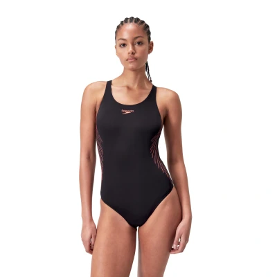 Abbildung von Speedo Womens Placement Muscleback Badeanzug, Damen, Größe: 34, Black/plum dandy/siren