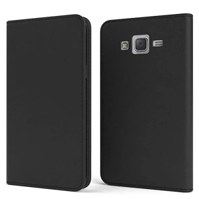 Abbildung von EAZY CASE Tasche kompatibel mit Samsung Galaxy J5 (2015) Vintage Schutzhülle Standfunktion Klapphülle Bookstyle, Handytasche Handyhülle Magnetverschluss und Kartenfach, Kunstleder, Schwarz