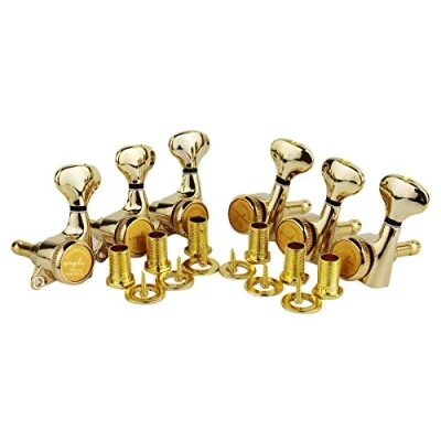 Abbildung von Guyker 6Pcs Guitar Locking Tuners (6 Left Handed) 1:18 Ratio Lock String Tuning Key Pegs Machine Heads Set Replacement for LP, SG, TL Style Electric, Folk or Acoustic Guitars Gold