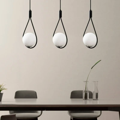 Abbildung von Hängeleuchte plafonner Schleife 3 Lampen in einer Reihe Bulla Metall Glas Schwarz Opal Menzzo