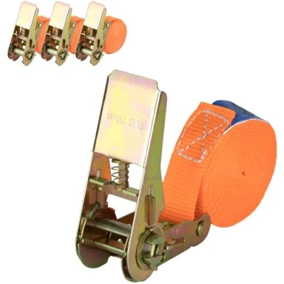 Abbildung von Safetytex Spanngurt mit Ratsche 1teilig einteilig 500 daN 500kg 4m x 25mm Haken Zurrgurt orange Ratschengurt Ladungssicherung (4 Stück 4m)