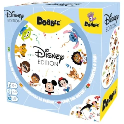 Abbildung von Zygomatic Dobble Disney Edition, Action und Reflexionskarten für Erwachsene Kinder, ab 6 Jahren, 2 bis 8 Spieler, 15 Minuten pro Spiel, mehrsprachig Spanische Sprache