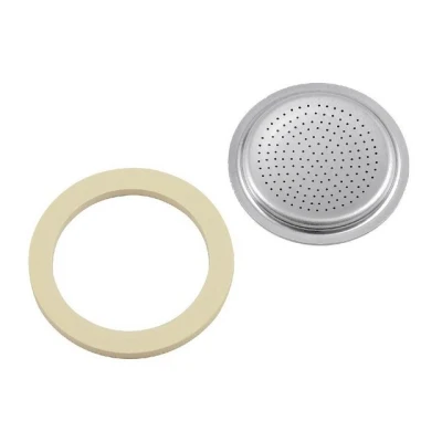 Abbildung von BIALETTI Dichtungsring Ersatzteilset für 2/3/4 Tassen, 2 teilig (1 Set) Metall, 1 Dichtung Silikon + Filter