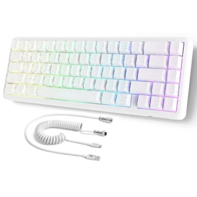 Abbildung von MAMBASNAKE ATTACK SHARK X65 HE Rapid Trigger Tastatur, 0,01 mm RT Genauigkeit, 8KHz, 60% kabelgebundene Magnetschalter Tastatur mit 8KHz Kabel, Einstellbare Betätigung,Snap Tap,für PC/Mac,Weiße Kontur