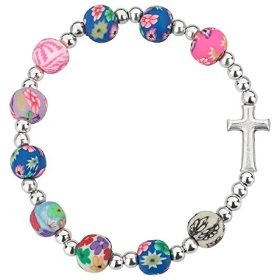 Abbildung von MaMeMi Bezauberndes Armband mit Kreuz &amp; bunten PERLEN Christlicher SCHMUCK für MÄDCHEN zur Kommunion, Taufe oder Geburtstag Farbiges Kinderarmband Bedeutung