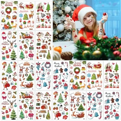 Abbildung von 20 Blatt Weihnachtstattoo Aufkleber,Weihnachten Kinder Temporäre,Weihnachten Temporäre Tattoos,Weihnachts Wasserdichte Tattoos,für Weihnachten Kindergeburtstag Party Festival Geschenke