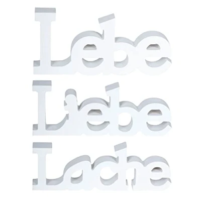 Abbildung von levandeo 3er Set Schriftzug Holz Lebe Liebe Lache Weiß Aufsteller Deko Tischdeko Buchstaben Dekoration