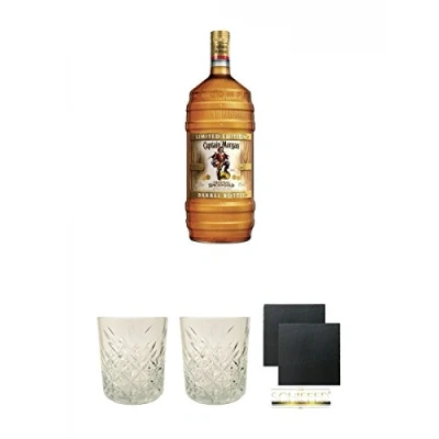 Abbildung von Captain Morgan Spiced Gold Jamaika 1,5 Liter + Rum Glas 1 Stück Schiefer Glasuntersetzer eckig ca. 9,5 cm Ø 2