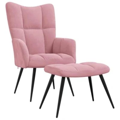 Abbildung von vidaXL Relaxsessel mit Hocker, Sessel Stahlgestell, Relaxstuhl Polsterstuhl Armlehne, Fernsehsessel Polstersessel Wohnzimmer, Modern, Rosa Samt