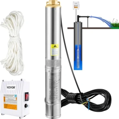 Abbildung von VEVOR Tiefbrunnenpumpe 370W 110L/min Förderhöhe 44m Rohrpumpe 230V 50Hz Sandpumpe Edelstahl