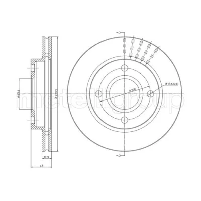 Abbildung von METELLI 23 0169 Bremsscheibe 239,7 20,0 4 63,6 Belüftet FORD: FIESTA 3, 4, KA Schrägheck, MAZDA: 121 III Hatchback