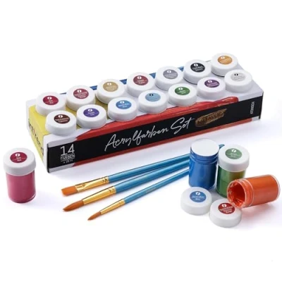 Abbildung von int!rend Bastelfarbe Metallic Acrylfarben Set 14x 18 ml Acrylfarbe + 3 Pinsel, Pinsel