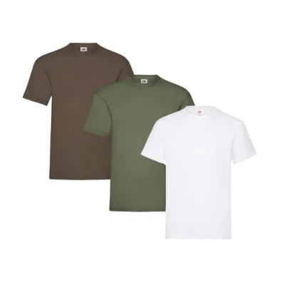 Abbildung von Fruit of the Loom Herren Heavy T Shirt 3er Pack, 1 x Weiß, Olivgrün, Schokolade und HL Kauf Notizblock, XL