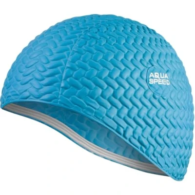 Abbildung von Aqua Speed Womens Swimming Cap Long Hair Badehaube Damen Badekappe Lange Haare wasserdicht Latex Schwimmkappe extrem dehnbar Waterproof Swim Women Blau Bombastic Tic Tac