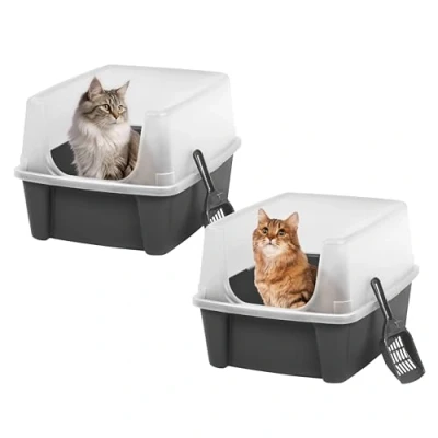 Abbildung von Iris Ohyama Katzenklo offen, bis 7 kg, 2er Satz, Grau, ohne Deckel, Katzentoilette, hoher abnehmbarer Rand, Für große Katzen, Kätzchen, Toilet, xxl Toilette, BPA frei, Cat Litter Box, CLH 12