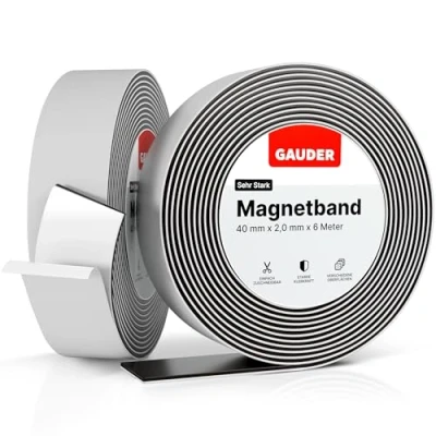 Abbildung von GAUDER Magnetband selbstklebend 6 Meter 40mm Magnetstreifen mit extra starkem Kleber Magnetklebeband (6 m)
