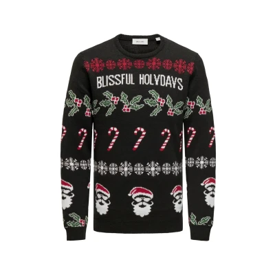 Abbildung von Only &amp; Sons XMAS Allover Rneck Strickpullover, Herren, Größe: Small, Schwarz
