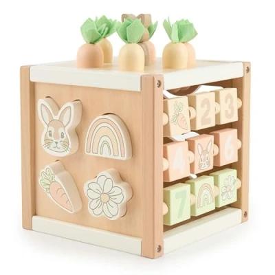Abbildung von Bieco Motorikwürfel Hase Fine nachhaltiges Holz FSC® Spielwürfel Baby ab 1 Jahr Activity Würfel Center Montessori