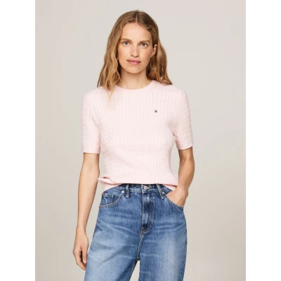 Abbildung von Tommy Hilfiger Cable Tshirt basic, Damen, Größe: Small, Delicate pink