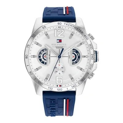 Abbildung von Tommy Hilfiger Multi Zifferblatt Quarz Uhr für Herren mit Marinblaues Silikonarmband 1792239