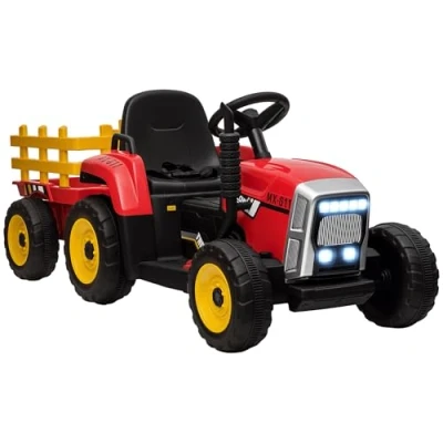 Abbildung von HOMCOM Elektro Kinderauto Elektrischer Traktor, mit Anhänger, Fernbedienung, Belastbarkeit 30 kg, (2 tlg), für Garten, Balkon, Rot