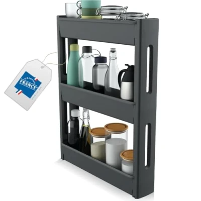 Abbildung von Stimo Nischenregal 3 Etagen 55x12x70,5cm schmales Regal für Küche und Bad platzsparend Nischenwagen (Anthrazit)
