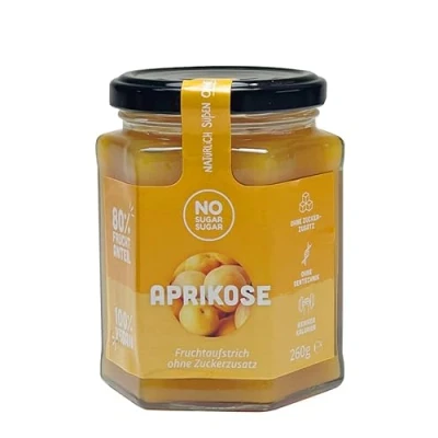 Abbildung von NO SUGAR Fruchtaufstrich Aprikose/Marille ohne Zuckerzusatz mindestens 80% Fruchtanteil mit Erythrit und Stevia Brotaufstrich Hergestellt in der EU (260g) (1x 260g)