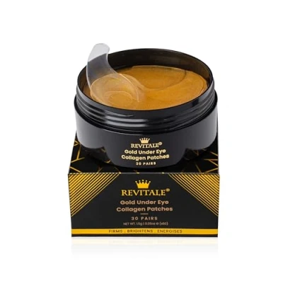 Abbildung von Revitale 24k Gold Under Eye Collagen Patches, reduzieren geschwollene Augen &amp; Augenringe, beleuchten müde Augenmasken Strafft, hellt, energetisiert (Glas 30 Paar)
