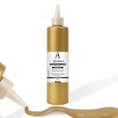 Abbildung von Stofffarbe 500ml. Waschfeste Textilfarbe. T Shirt Farbe für helle Stoffe. Waschmaschinenfest, Waschbeständig. Textilmalfarbe, Stoffmalfarbe Fixierung durch Bügeln (Gold)