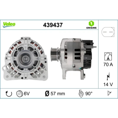 Abbildung von VALEO 439437 Lichtmaschine 14V 70A VOLKSWAGEN: Golf 4 Schrägheck, Polo IV 5 SKODA: Fabia I 1 Combi