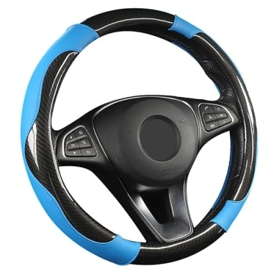 Abbildung von SFONIA Auto Lenkrad Abdeckung Lenkradschutz Lenkradhülle PU Leder Universal 37 38cm/15 rutschfest Atmungsaktiv Langlebig (Blau)