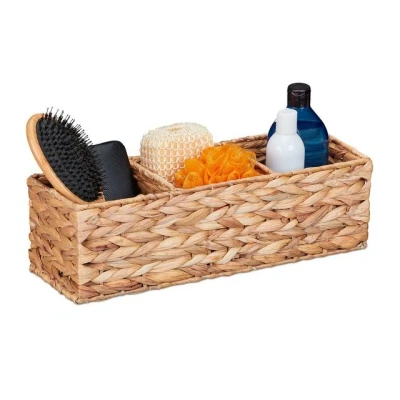 Abbildung von Relaxdays Aufbewahrungskorb Wasserhyazinthe, 3 Fächer, Badezimmer Aufbewahrung, HBT: 13 x 42,5 15 cm, Körbchen, natur