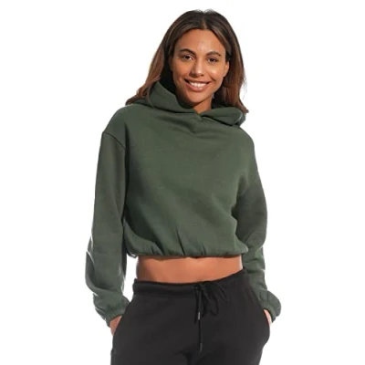 Abbildung von Light &amp; Shade Damen Cropped Kapuzen Sweatshirt, dunkelgrün, M