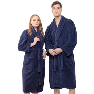 Abbildung von Hammetex Bademantel Unisex für Damen und Herren, Ultraweicher Qualitat Flausching Kuschelig Plüsch Lange Leichter Morgenmantel Paare mit Taschen, Blau