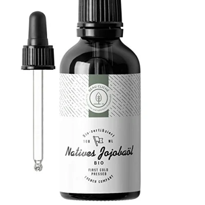 Abbildung von 100ml BIO Jojobaöl, Kaltgepresst, Rein 100% Natürliche Pflege für Haut, Haare, Gesicht, Bart Glasflasche Abgefüllt in Frankreich