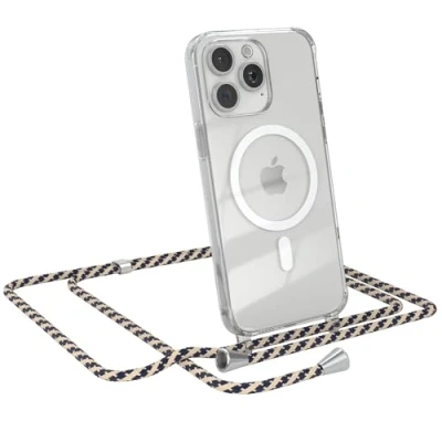 Abbildung von EAZY CASE Handykette kompatibel mit iPhone 15 Pro Max Kette zum Umhängen Stoßfest Handyhülle für Silikon Hülle Band Handytasche Transparent als Fallschutz in Taupe Camouflage