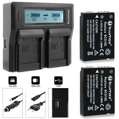 Abbildung von Blumax 2X Akku ersetzt DMW BCG10 / BCG10E 850mAh + Doppelladegerät E Dual Charger passend zu diversen Panasonic Kameramodellen 2 Akkus gleichzeitig Laden