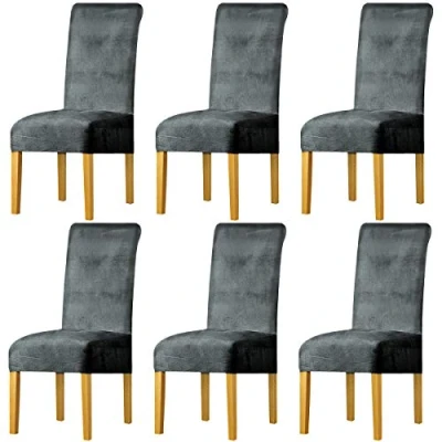 Abbildung von LANSHENG Stretchy Stuhlbezüge für Esszimmerstühle, Stretch Spandex mit Gummiband Stuhlbezug,Velvet Large Dining Chair Schonbezüge Restaurant Hotel Party Bankett (Silber grau,6 Pack(M))