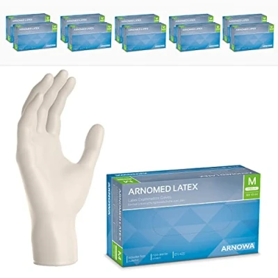 Abbildung von 1000x ARNOMED Einweghandschuhe M, Latexhandschuhe Weiß (10x100 Stk), puderfrei, Handschuhe Latex Einweg, Putzhandschuhe, Handschuhe, Einmal /Einweg XS, S, L &amp; XL