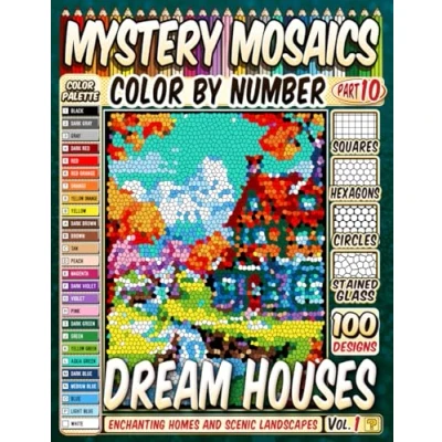 Abbildung von 100 Delightful Dream Houses Mystery Mosaic Color by Number: Enchanting Homes and Scenic Landscapes in Squares, Hexagons, Stained Glass, Circles