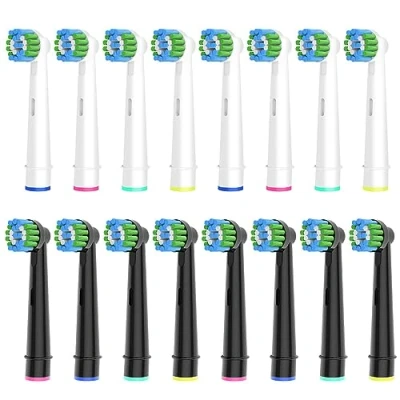 Abbildung von 16 Stück Precision Aufsteckbürsten Kompatibel mit Oral B Elektrische Zahnbürsten, 8er Weiß und Schwarz. Tiefe Reinigung.