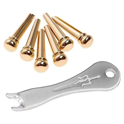 Abbildung von Gitarre Bridge Pins 6 Stück Messing Endpin für Akustikgitarre mit Pin Puller