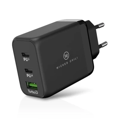 Abbildung von Wicked Chili 3in1 USB Schnellladegerät QC 4.0+ 65W 2x C 1x A, Steckernetzteil (Mit Quick Charge / PD 3.0 PPS Universal GaN Netzteil)